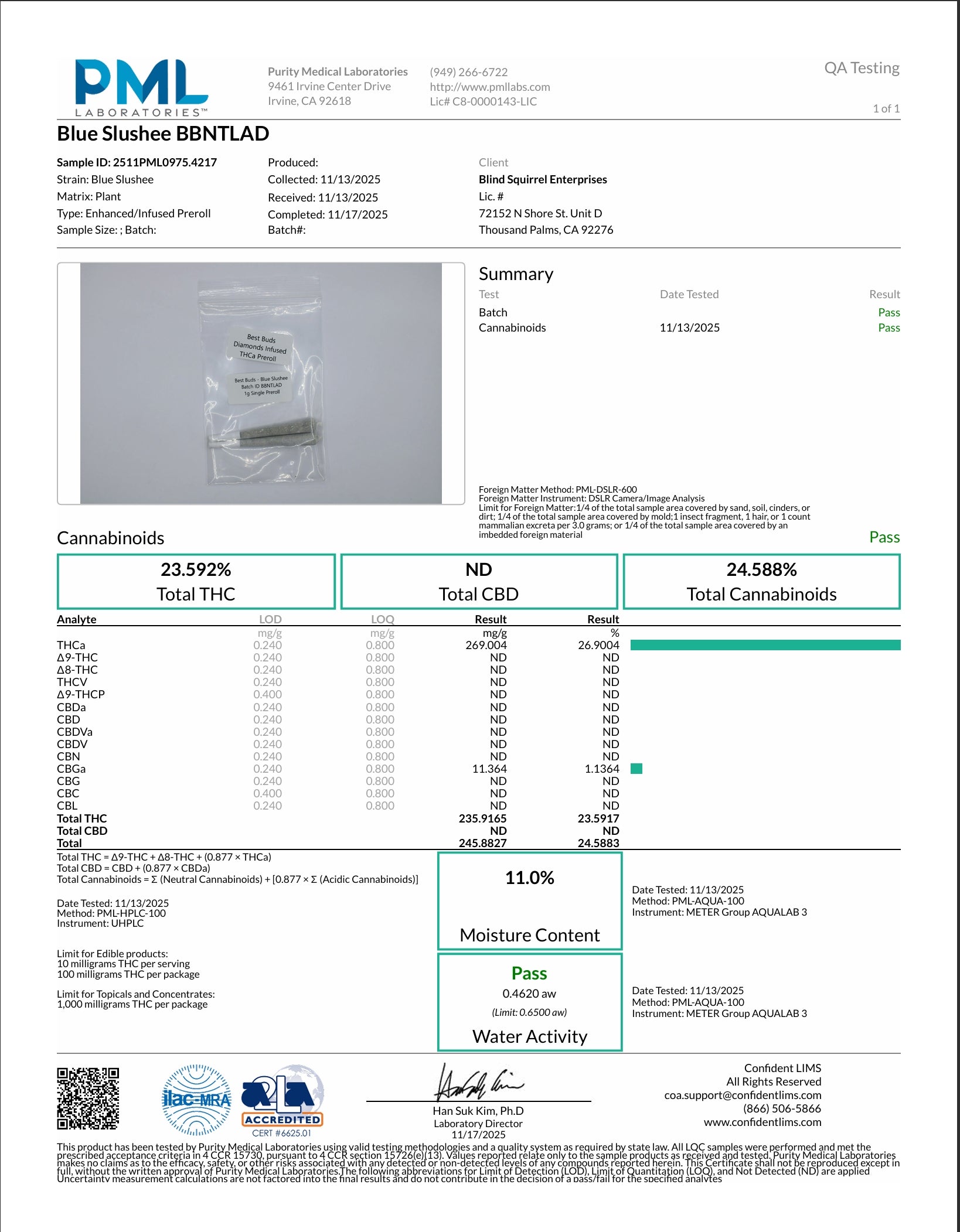 Blue Slushee 1g Diamond Infused Pre Roll