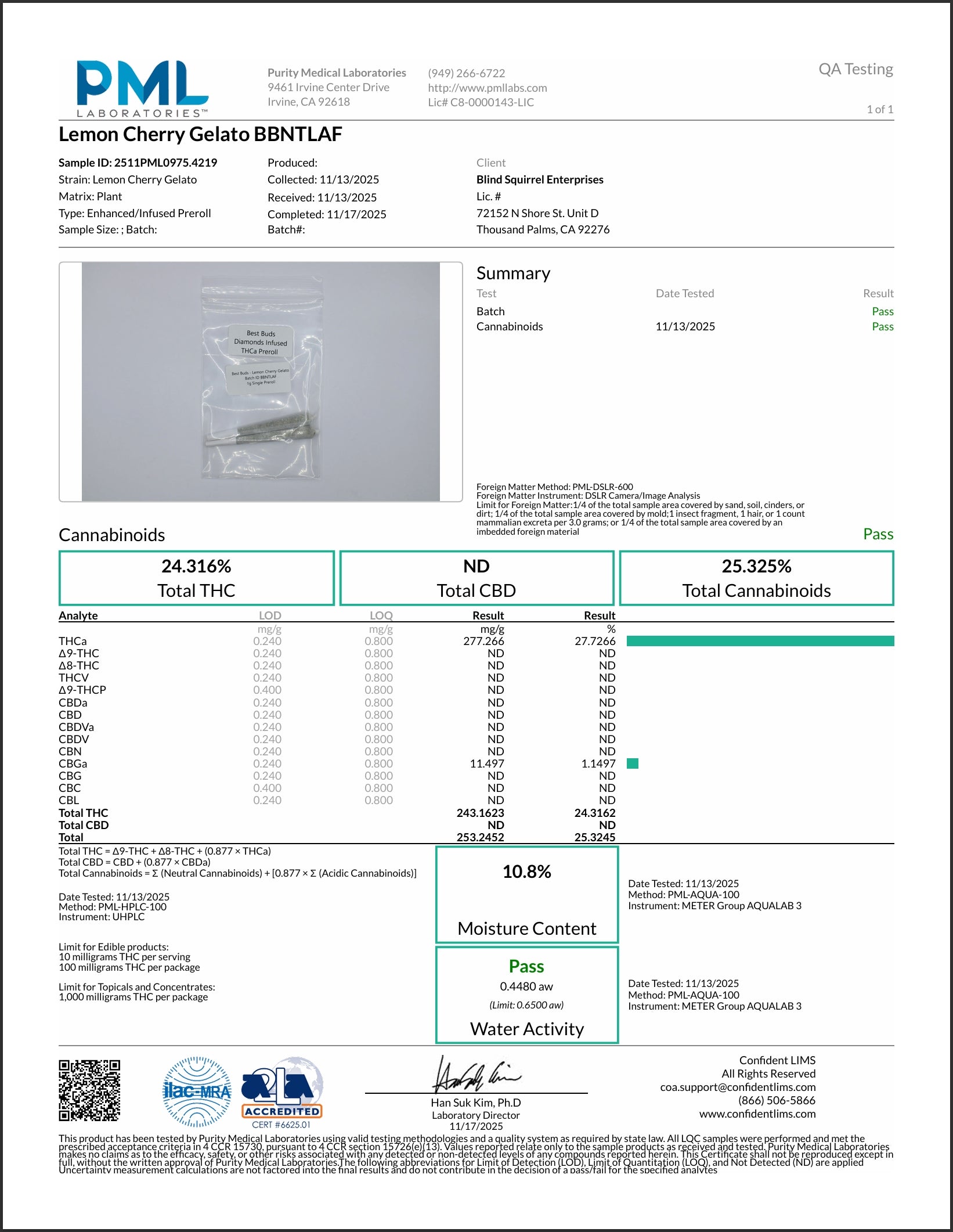 Lemon Cherry Gelato 1g Diamond Infused Pre Roll